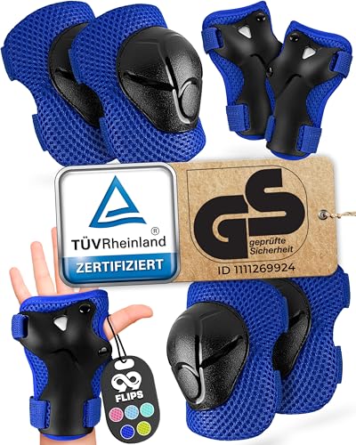 99FLIPS Knieschoner Kinder 3 Jahre Schoner Inliner Kinder - TÜV Rheinland GS Siegel [6er Set] - FLASH - Größe XS Blau - Protektoren - Knieschützer Protektoren Knie- und Ellenbogenschützer
