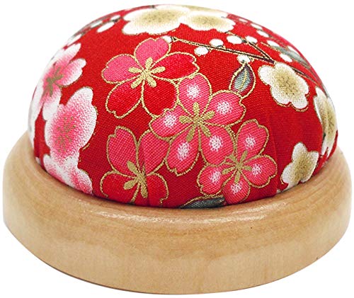 ChezMax Holzsockelkissen Japanischer Stil Nadelhalter Handgefertigte DIY Nähwerkzeuge Nadelkissen Niedlicher Nadelhalter Runder Clip Halter Nähzubehör für Nähmeister DIY Heimgebrauch (Rot)