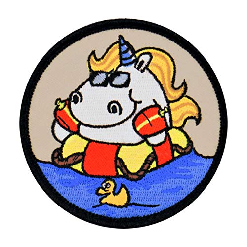 Café Viereck ® Wasserwacht Wasserrettung Einhorn - Fun Patch Gestickt mit Klett - 8 cm
