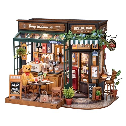 Rolife Puppenhaus Tipsy Restaurant DIY Miniatur Haus Kit Miniatur Café Puppenhaus Modellkit Wohnkultur Geburtstagsgeschenk für Kinder und Erwachsene