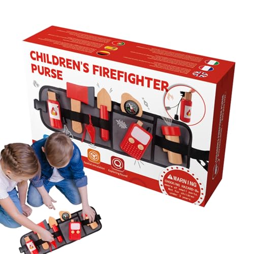 Feuerwehrspielzeug, Feuerwehrspielzeug für Kinder 3-5 - Stellen Sie sich vor, dass das Spielfeuer -Accessoire,Pädagogische Cosplay -Requisiten, Holzzubehör mit Aufbewahrungstasche für Kleinkind, Kinde