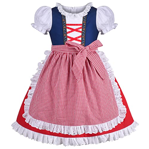 Sunny Fashion Dirndl Mädchen Kinderdirndl Trachtenkleid Set Spitze Schürze Bayerisches Oktoberfest Gr. 104