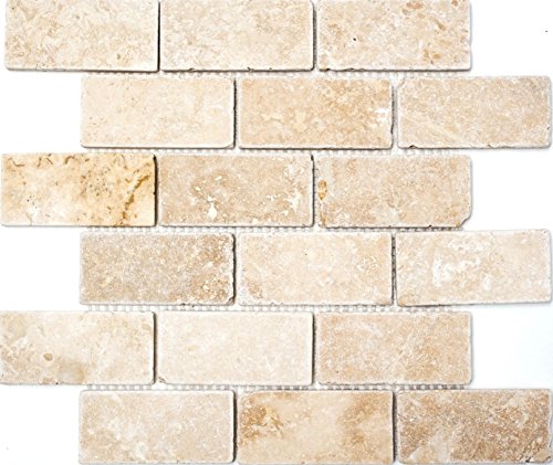 Mosaik Fliese Travertin Naturstein beige Brick Inula Chiaro Antique Travertin für BODEN WAND BAD WC DUSCHE KÜCHE FLIESENSPIEGEL THEKENVERKLEIDUNG BADEWANNENVERKLEIDUNG Mosaikmatte Mosaikplatte