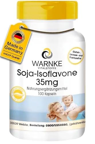 Soja Isoflavone Kapseln 35mg - 100 Kapseln - Ohne Gentechnik - mit Vitamin E | Warnke Vitalstoffe - Deutsche Apothekenqualität