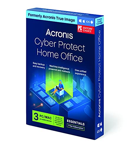 Acronis Cyber Protect Home Office (formerly Acronis True Image) | 3 PC/Mac | Personal cyber protection | Local backup, cloning, recovery, anti-ransomware and more | 1-year