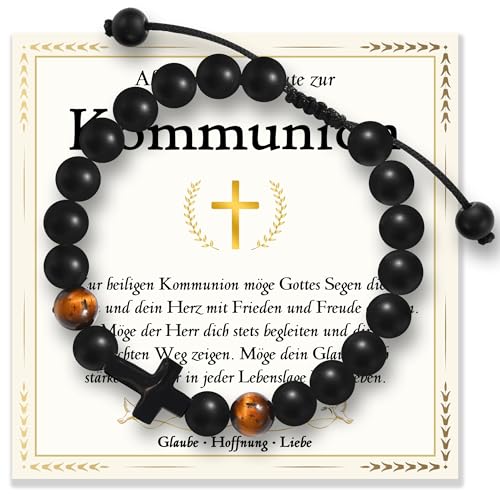 wynn's Kommunion Geschenke Junge, Kreuz Armband Geschenk zur Kommunion für Jungs, Geschenke zur Kommunion für Junge Patensohn Sohn Enkel Neffe von Papa Mama Paten Großeltern mit Geschenkbox