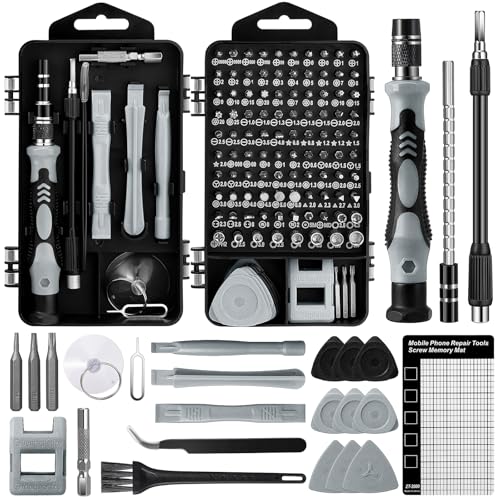 Zeawavsl Feinmechaniker Schraubendreher Werkzeug Set, 122 in 1 Mit kleiner Bürste, Handy Reparatur Werkzeug Set für Smartphones, IPhones, Tablets, Laptops, Kameras, Brillen (Grey)