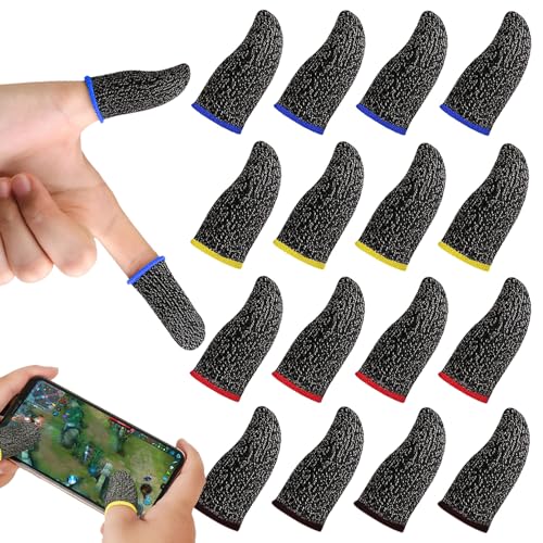 smilixin 16 Stück PUBG Mobile Game Finger Sleeve,Touchscreen Fingerhülse,0.3mm Ultradünn Anti-Sweat Fingerset Empfindliche,Atmungsaktiv Gaming DaumenhüLlen Fingerhülsen für Gaming