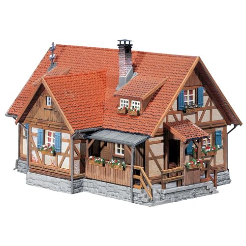 FALLER Ländliches Fachwerkhaus Modellbausatz mit 195 Einzelteilen 145 x 103 x 89 mm I Modelleisenbahn Zubehör H0 I Modelleisenbahn H0 Fachwerkhaus