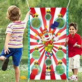 Zirkus Wurfspiel Banner,Karneval Wurf Spiel,4 Bohnentaschen Party Wurfspiel,Karneval Wurf Spiel Clown Banner,Zirkus Bohnen Säcke Wurf Spiel,Indoor Outdoor Spiele für Kinder