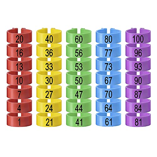 100 Pack Hühnchen Identifikation Beine Ringe, Chicken Tags für Legs Geflügel Bands Clip On Leg Rings für Hühner, Enten, Hühnchen, Goose(5 Farben,16mm)