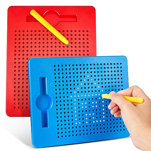 Faccito 2 Stück Magnetische Zeichenbretter Magnettafel Kinder Magnetisches Stahlkugel Zeichentafel mit Stift Magnetspiel Magnet Spielzeug Reisebeschäftigung für Kinder Ab 3 Jahre (Rot, Blau)