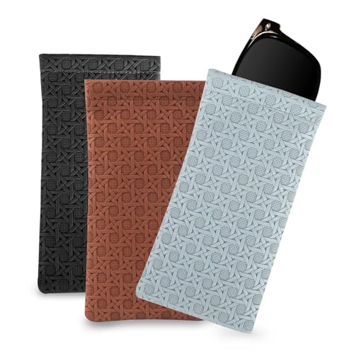 Deepton Brillenetui Weich, 3 Stück Brillentasche, Sonnenbrillen Etui, Brillenhülle, PU Leder Schutzhülle, Tragbar für Sonnenbrille, Quetschoberteil für Männer Damen