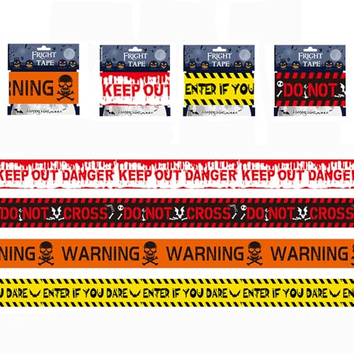 4 Stück Halloween Absperrband (9m,6m,6m,6m), Halloween Warnbänder Deko Absperrband Halloween Warnband Caution Tape
