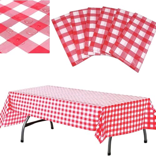 Eestfy 6 Stück PEVA Tischdecken wasserdichte Einweg Tischdecken Rechteckig 137x274cm Schmutzabweisend Abwischbar Für Picknick Und Party,Rot