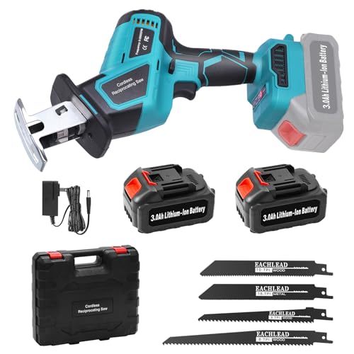 Yofuly Säbelsäge mit 2x 3000mAh Akku und Ladegerät, 21V Elektrisch Fuchsschwanz Säge Reciprosäge Kompatibel mit Makita Akku, 3000SPM 6 Variabler Drehzahl Universalsäge für Holz und Metall