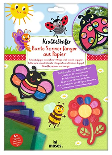 moses. Krabbelkäfer Bunte Sonnenfänger aus Papier – Bastelset für 20 bunte Fensterbilder, Für Kinder ab 4 Jahren, Enthält Schablonen, Transparentpapier, Pfeifenputzer und Klebefolie
