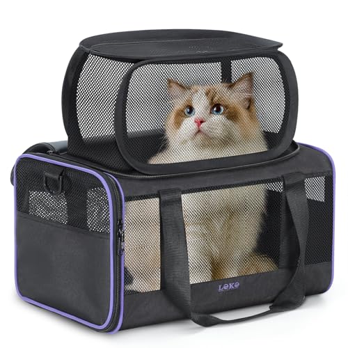 Lekespring Hundetransporter Airline genehmigt Katze und Hund Carrier für kleine Hunde, Erweiterbare Transportbox für Haustiere von Fluggesellschaften zugelassen Katzentransportbox Reisetasche, Schwarz