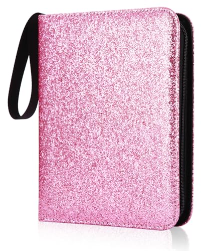 HYSINSE Sammelalbum, Sammelkarten Album, Karten Halter Ordner Buch, Für Card Collection, 60Seiten Mit 480 Hüllen Blingbling Rosa Geschenk für Freundin, Mädchen, Mutter