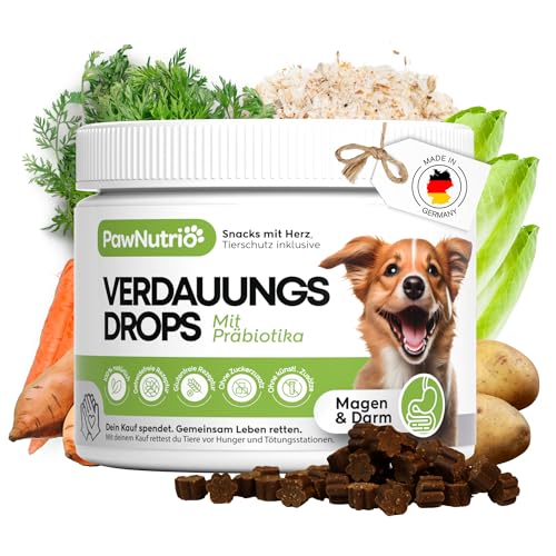 PawNutrio® Verdauungs-Drops für Hunde – Gegen Gras- & Kotfressen, Durchfall & Sodbrennen – Unterstützt die Darmflora – Mit Präbiotika, Monoprotein, hypoallergen & 100% natürlich – 120 Stück