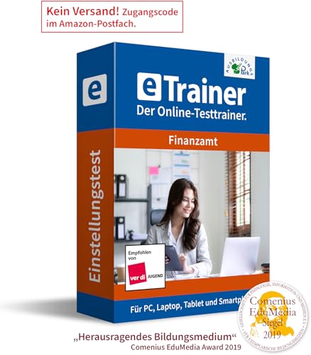Finanzamt Einstellungstest 2025: eTrainer – Der Online-Testtrainer | Über 2.200 Aufgaben mit Lösungen: Allgemeinwissen, Sprache, Mathematik, logisches Denken, Merkfähigkeit u. mehr | Eignungstest üben