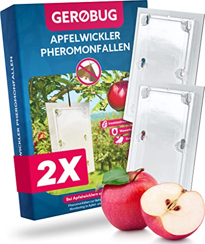 Bio Apfelwickler Pheromonfalle [2 Stück] für gesunde wurmfreie Äpfel - Attraktive Apfelmadenfalle sichert die Apfelbaum Ernte - Insektizidfrei & unauffällig für Plantagen