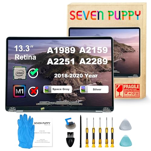 (Space Grau) Seven Puppy Ersatzbildschirm für Pro A1989 A2159 A2289 A2251 2018 2019 2020 Jahr 13,3 Zoll Retina LCD Display Assembly EMC 3214 3358 3301 3456 3348 2560 x 1600