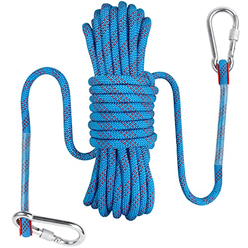 Bolatus 10mm Sicherheitsseil 20 Meters, Nylon im Freien Rettungsseil Hochfestes Seil mit Karabiner Sicherheitsseil für Anwendungen Notüberleben, Feuerrettung Tragegewicht 1500 KG(Blau)