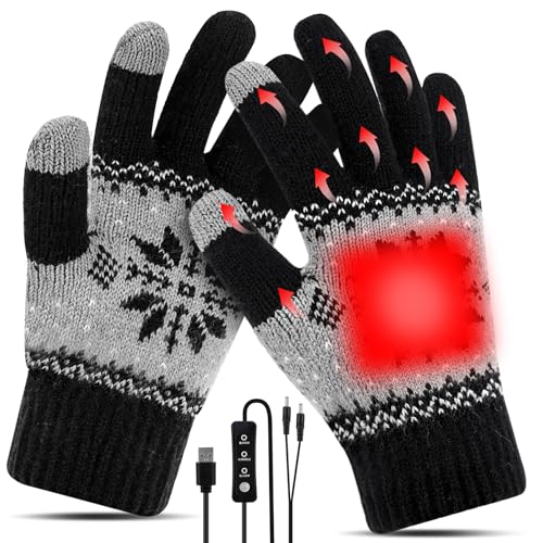 Aytop USB beheizte Handschuhe, Full Fingers Heizung warme Handschuhe mit 3 Temperaturstufen elektrische Handwärmer Handschuhe für kalte Winter gestrickt Laptop Handschuhe Fäustlinge für Männer Frauen