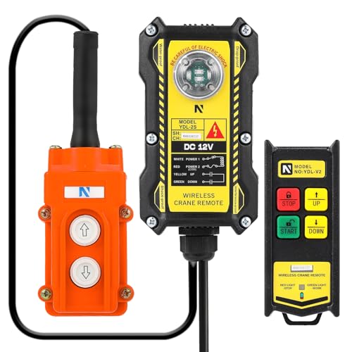 NEWTRY 12V Kran-Fernbedienung 2-IN-1 Kabel- und Kabellose Steuerung, 200M Funk Steuerungsreichweite 4 Tasten Funksteuerung für Industrie Hebezeug LKW Kran Elektrischer Hebeschalter mit Anzeigesystem