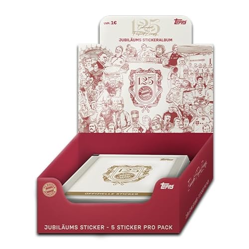 Topps FC Bayern München – 125 Jahre Sticker (2025) - Display Box. 30 Päckchen pro Displaybox (150 stickers).