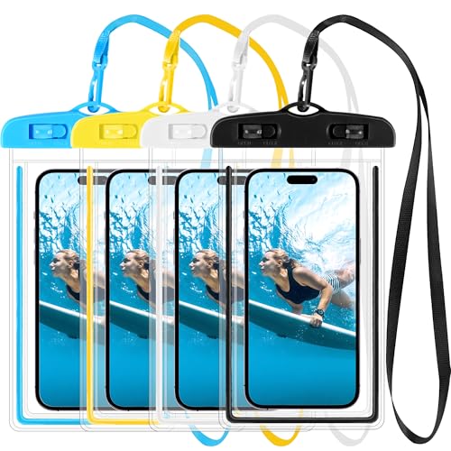 HO-SFSM 4 Stück wasserdichte Handyhülle, Wasserfeste Hülle für Schwimmen, Universelle Unterwasser Handyhülle für Wassersport, Strand, Schwimmen, Bootfahren