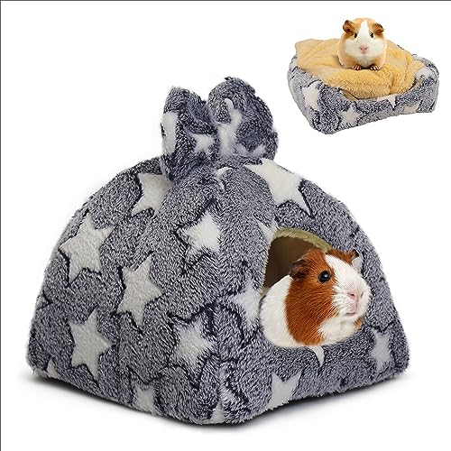 Mygeromon Kuschelsack Meerschweinchen Höhle Waschbar Kaninchen Kuschelhöhle Kuschelig Winter Gemütliches Kleintierbetten für Zwergkaninchen/Chinchilla/Hamster (Sterne)