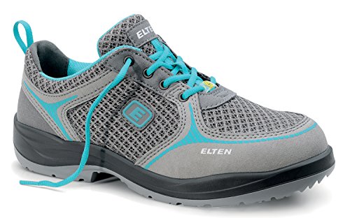 ELTEN Sicherheitsschuhe MILA aqua Low ESD S1, Damen, Textil, Stahlkappe, leicht, sportlich, Grau/Türkis, Größe: 41