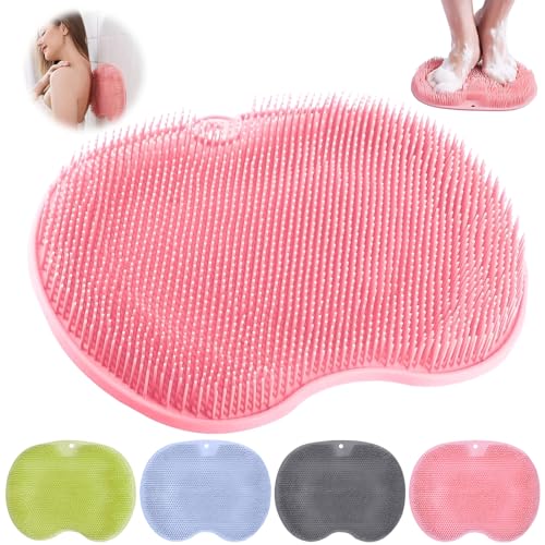 Fußbürste für die Dusche, Rutschfestes Silikon Massage Pad, Rückenschrubber für Dusche, Rückenbürste, Wäscher Massagegerät Dusche mit Rutschfesten Saugnapf, Reinigt, Peeling (Rot)