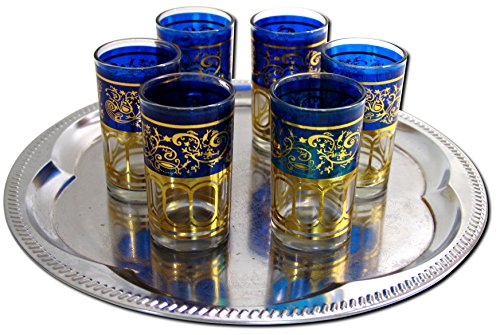 Glass Ware 6X Teegläser Marokko orientalische Teegläser blau-Gold