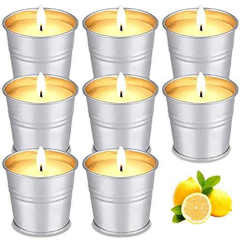 Citronella Kerze Outdoor, 140 Std. Brenndauer - 8 Stk Draußen Citronella Duftlichter Kerzen Sojawachs Set Zitronella Teelichter Candle Indoor im Freien Duftkerzen für Camping Picknick Terrasse Garten