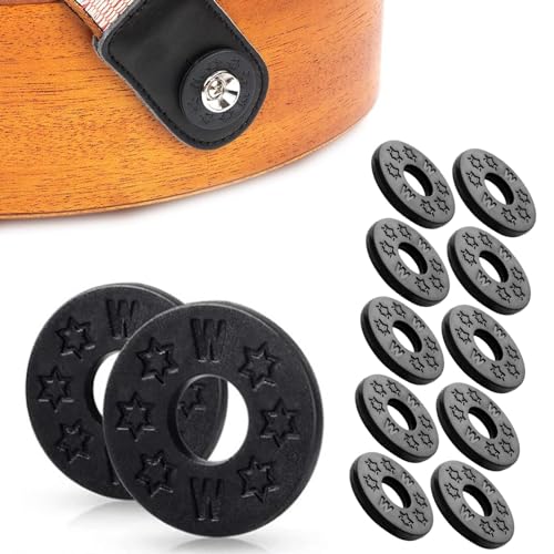 Esshogo 12 Stücke Silikon Gitarrengurt Blöcke, Gitarrengurt Strap Locks, Gitarren Gurt Schlösser, Blöcke, Gitarrengurtschlösse für Akustikgitarre Bass E-Gitarre Ukulel, Gitarren Schutz, Schwarz