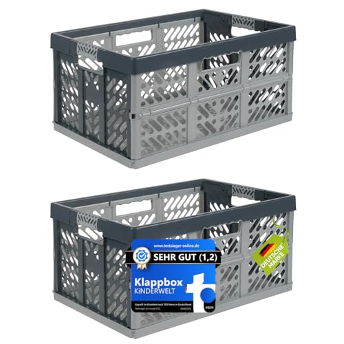 KiNDERWELT 2er Set Klappbox 45 L silber/ grau 45 L Faltbox bis 50 kg