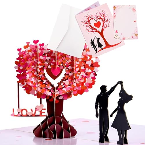 Hochzeitskarte Valentinstag Karte, 3D Liebesbaum Pop Up Karte Hochzeit Verlobungsgeschenk Mit Umschlag, Hochzeitsgeschenk für Ehefrau Ehemann Freundin Freund