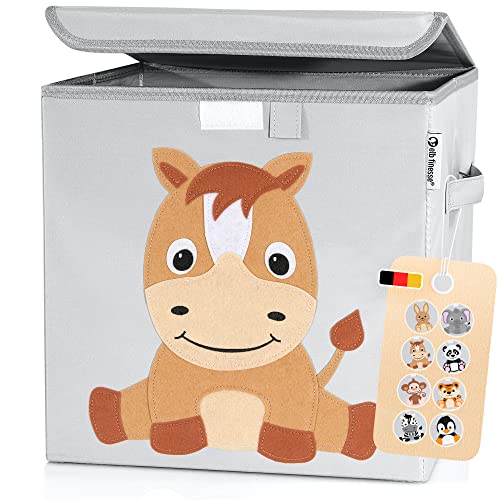 elb finesse ® Aufbewahrungsbox Kinder I süße Tierwelten Motive I extra stabile Spielzeugkiste mit Deckel für Kinderzimmer I Spielzeug Box (33x33x33) zur Aufbewahrung I Ordnungsbox I (Ferdi Pferd)