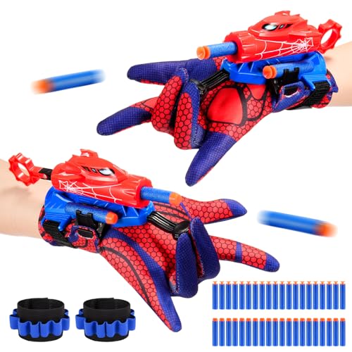 Braxel Spid-er Spielzeug ab 3-8 Jahre Junge, 2 Set Spid-er Netzwerfer Handschuhe Kinder Geschenk Junge 3 4 5 6 7 Jahre Kinderspielzeug ab 3-10 Jahre Ostergeschenke Kinder Outdoor Spielzeug