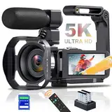 Delmodes Videokamera 5K 64MP Camcorder WiFi 18X Digitalzoom Vlogging Kamera für YouTube, 3.0" IPS Touchscreen IR Nachtsicht Videokamera mit Handstabilisator, 32GB SD-Karte, Fernbedienung, Batterien