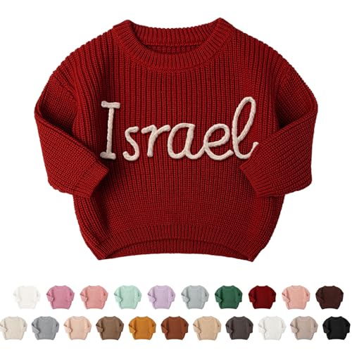 papasgix Personalisiert Baby Strickpullover Handgefertig Jumper mit bestickte benutzerdefinierte Namen Geschenk für Neugeborenen Baby, Mädchen, Jungen, Kleinkinder und Kinder