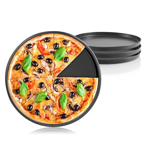 Alleshelfer Pizzablech 4 Stück Stpizzablech, Pizzablech Rund 20cm, Pizzapfanne, Pizza Trays, Antihaftbeschichtet, Carbonstahl Pizza Baking Sheet, Pizza Tarte Flambée, Pizza Mould und Cake Mould