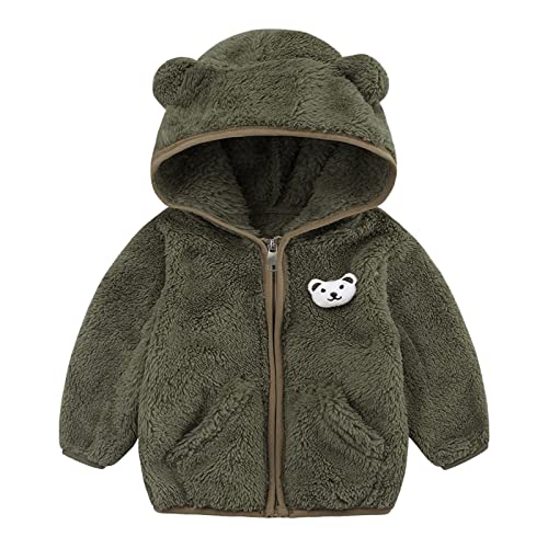 Niedlich Winterjacke Hoodie Fleecejacke mit Bärenohren Jungen Mädchen Wintermantel Neugeborenes Plüsch Reißverschluss Outwear Hooded Warme Manteljacke Fleece Gefütterte Jacke Baby (AG, 0-6 Months)