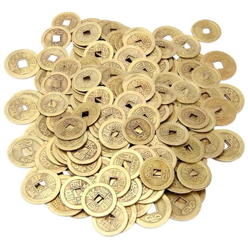 EXIN DEHCEN 100 Stück Chinesische Glücksmünzen, Farbe Bronze Chinesische Münzen, Dünn Feng Shui Münzen, Chinesische Glücksbringer Symbolisiert Gesundheit, Reichtum Und Glück (1 Inch)