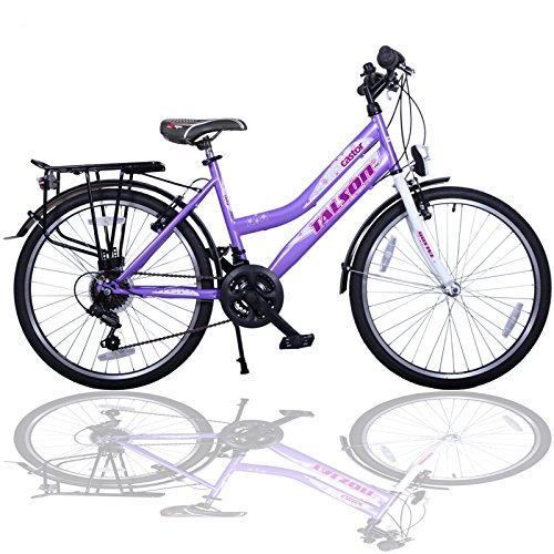 Talson 24 Zoll Kinderfahrrad 21-Gang Drehgriffschaltung Lila-Weiss mit Beleuchtung nach STVO