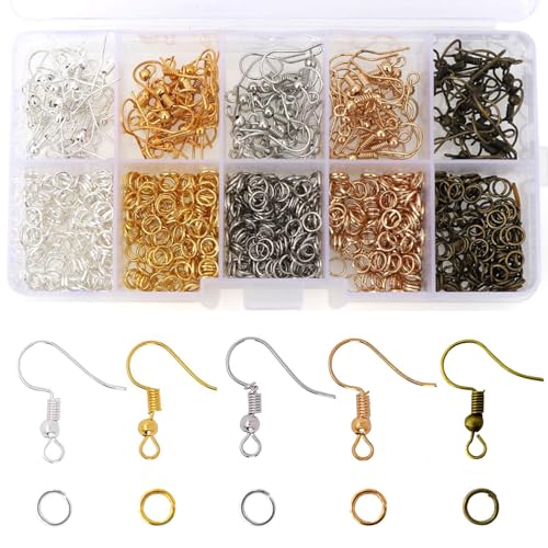 Redamancy Ohrring Machen Kit, 1150 Stück Schmuckherstellung Set, Mehrfarbig Ohrring Haken, Ohrhaken Biegeringe, Ohrringe Selber Machen Set, für DIY Ohrhänger Schmuck Basteln Zubehör