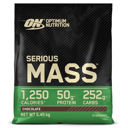 Optimum Nutrition Serious Mass hochkalorisches Proteinpulver für Masseaufbau mit 25 Vitaminen und Mineralien, Kreatinmonohydrat und Glutamin, Schokoladengeschmack, 16 Portionen, 5,45 kg